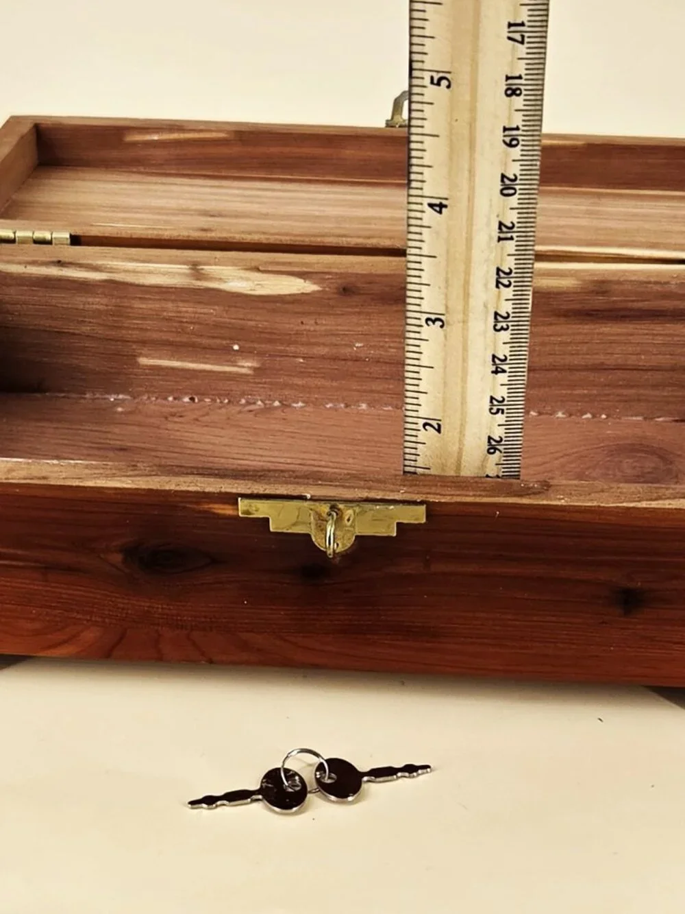 Handmade 1950s Solid Cedar Wooden Keepsake Box Brass Latch Lock & 2 Keys 4 Feet